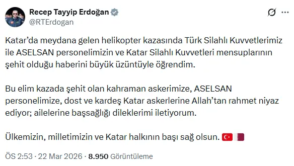 Katar'da helikopter düştü! 1 askerimiz ve 2 ASELSAN teknisyeni şehit oldu