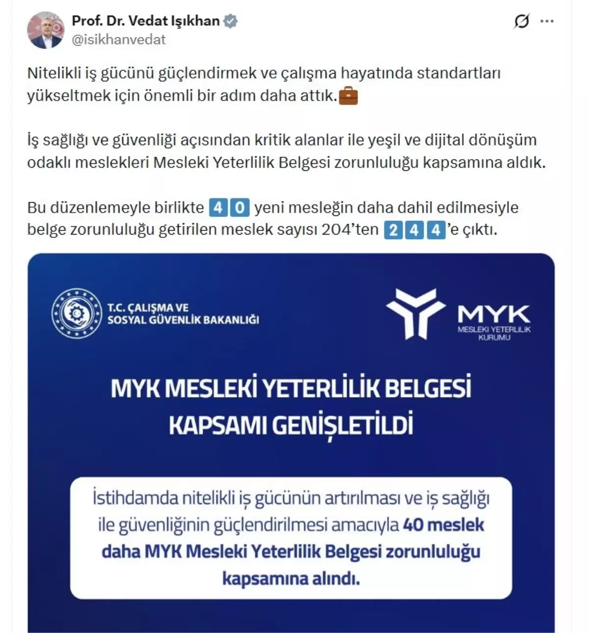 Mesleki Yeterlilik Belgesi 244 Mesleğe Çıktı