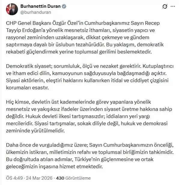 Burhanettin Duran: Demokratik siyaset; sorumluluk, ölçü ve nezaket gerektirir