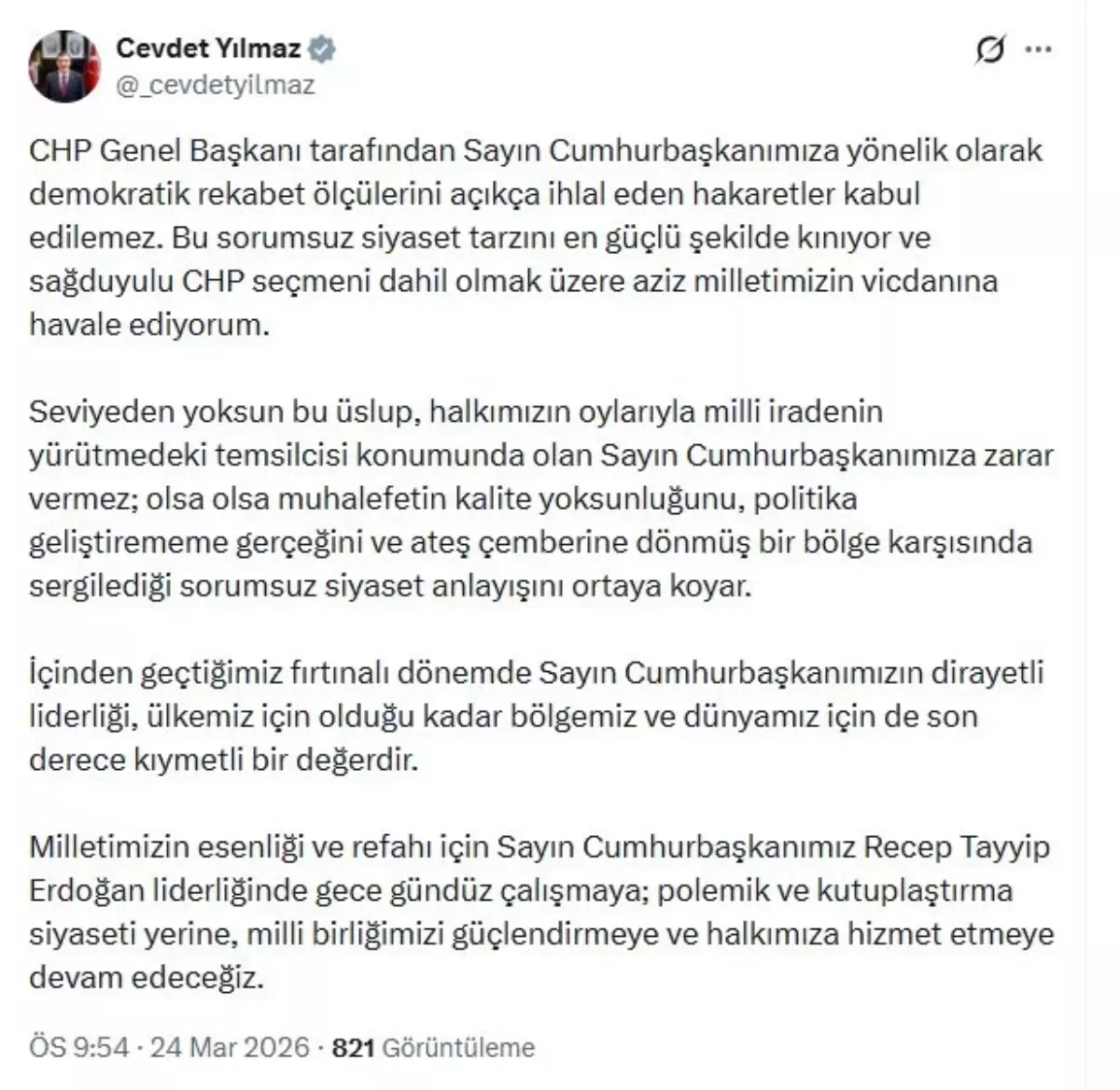 Yılmaz\'dan CHP\'ye Sert Eleştiri