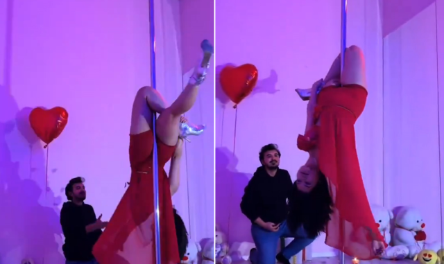 Direk dansı yapan kadını eşi videoya aldı