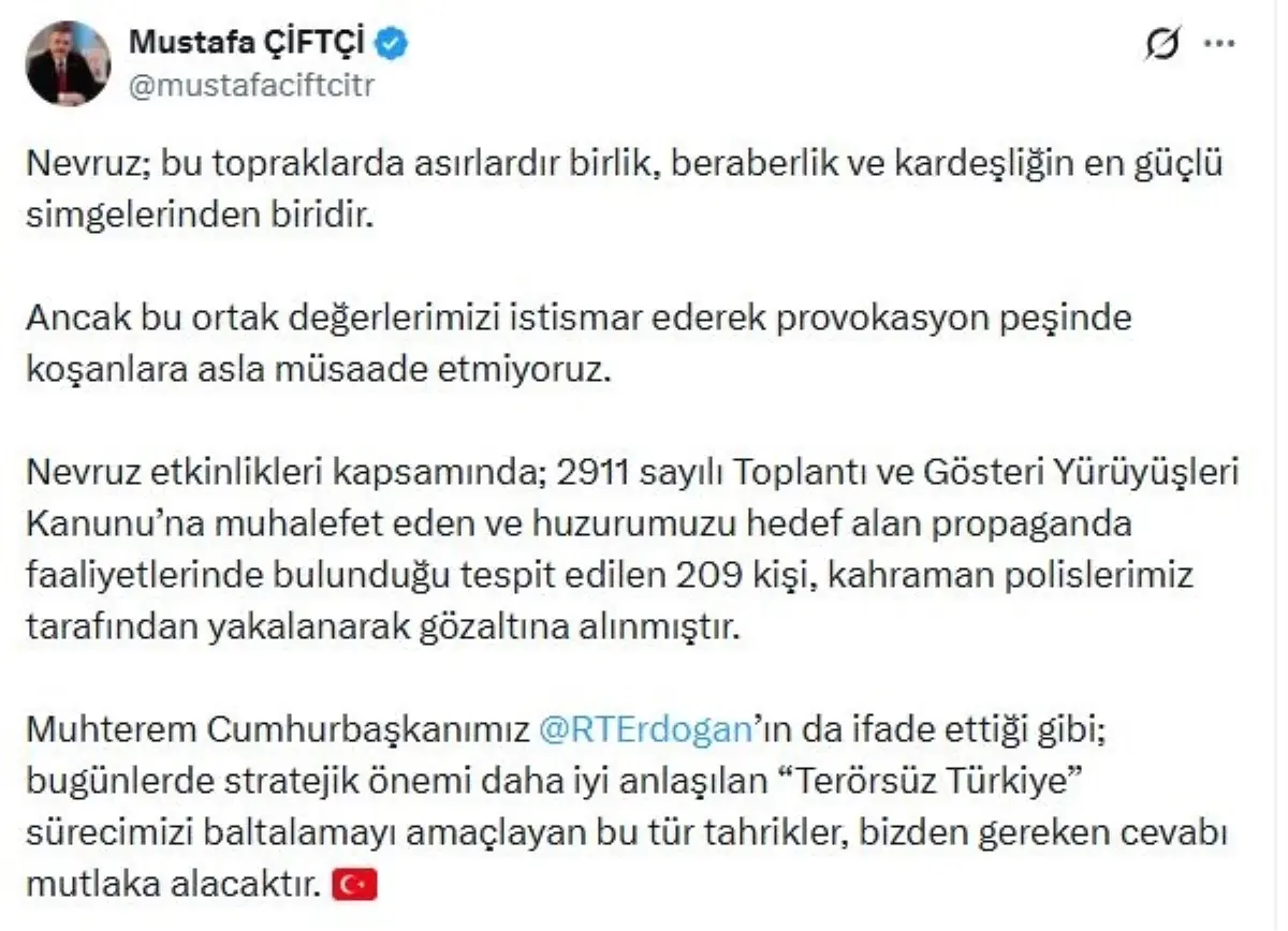 Nevruz\'da terör propagandası yapan 209 şüpheliye gözaltı