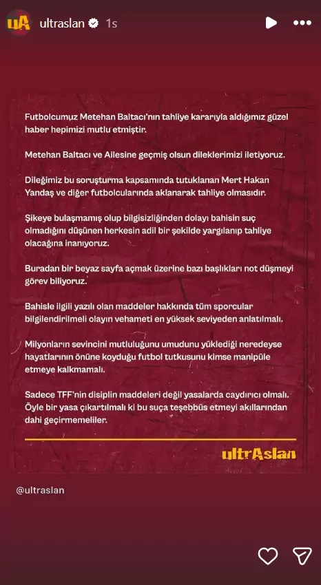 Galatasaray taraftarının tarihi bildirisine Mert Hakan'dan yanıt Galatasaray taraftarının tarihi bildirisine Mert Hakan'dan yanıt