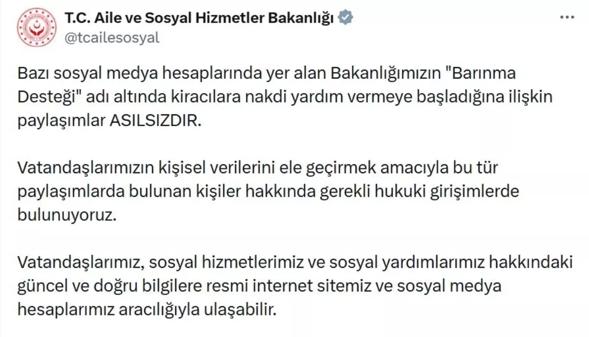 Barınma Desteği İddiaları Asılsız