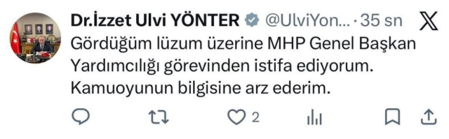 MHP'de İzzet Ulvi Yönter depremi! Genel Başkan Yardımcılığını bıraktı