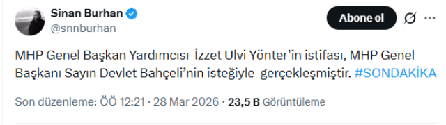 MHP'de Yönter'in istifasını Bahçeli istedi iddiası
