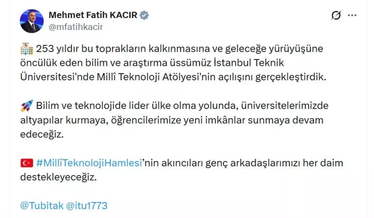 Bakan Kacır\'dan Bilim ve Teknoloji Vurgusu