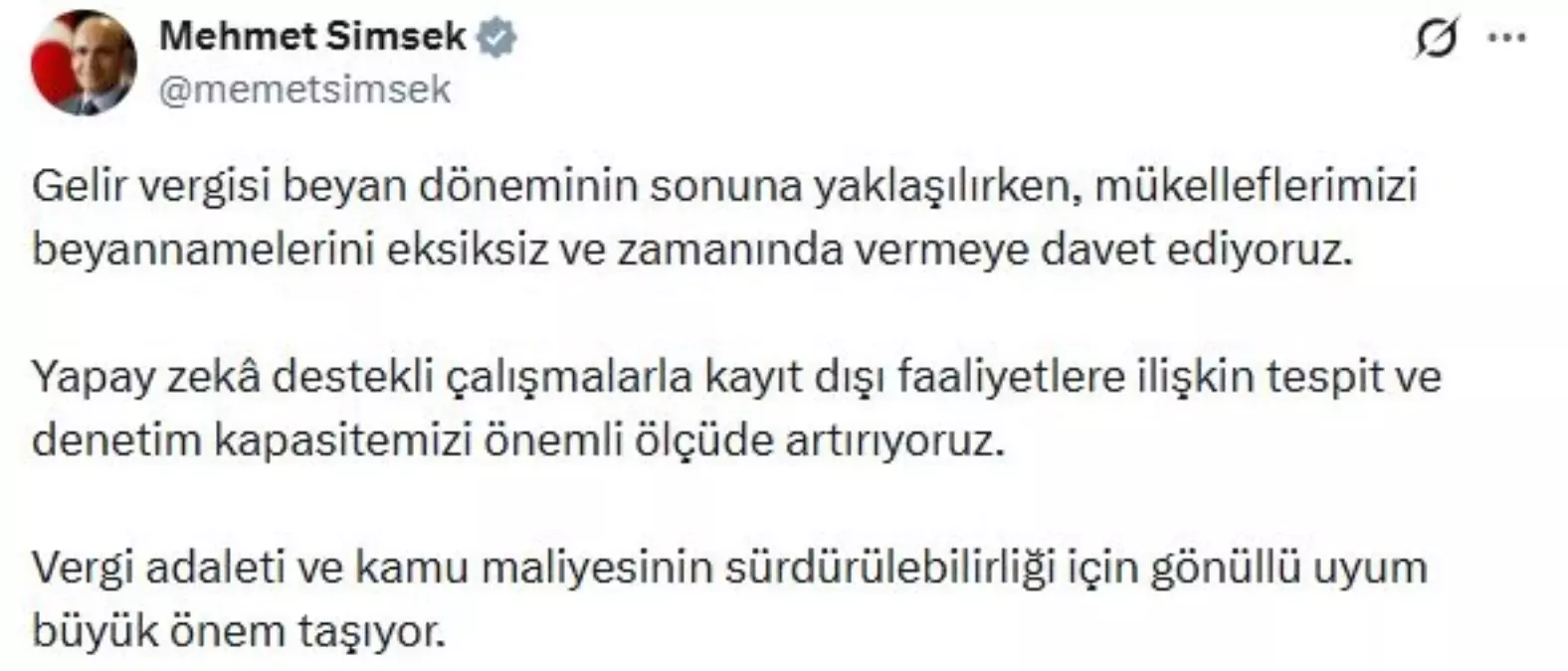 Bakan Şimşek\'ten Vergi Beyanı Çağrısı