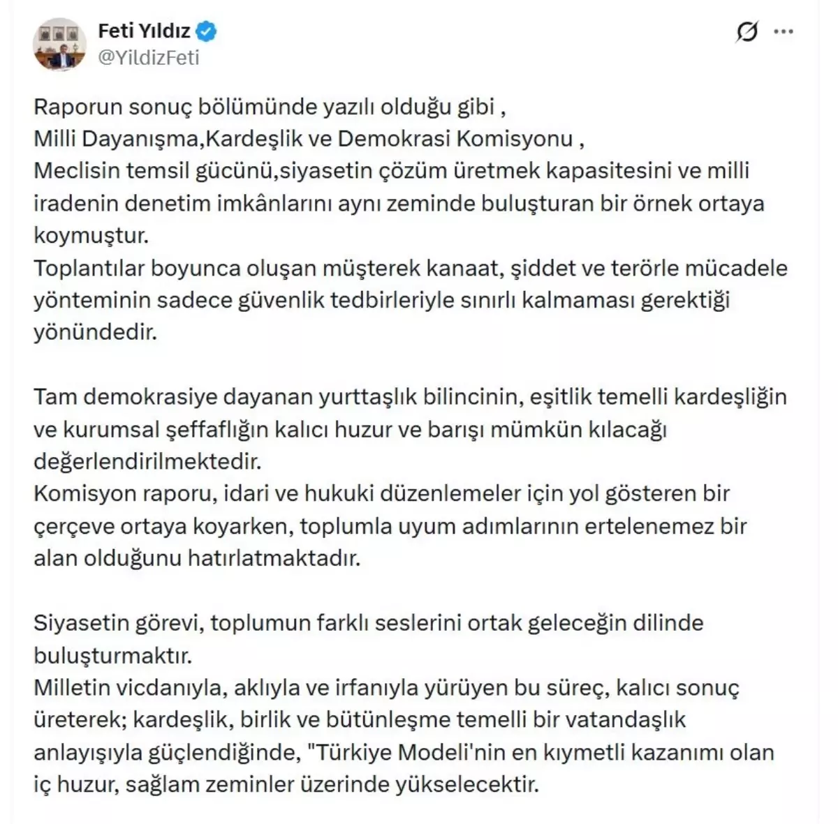 MHP\'li Yıldız: Komisyonumuz, Türkiye\'nin barışla ve kardeşlikle güçleneceğini göstermiştir