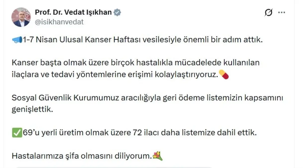 72 İlaç Geri Ödeme Listesine Alındı