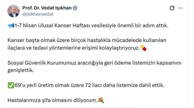 72 İlaç Geri Ödeme Listesine Alındı