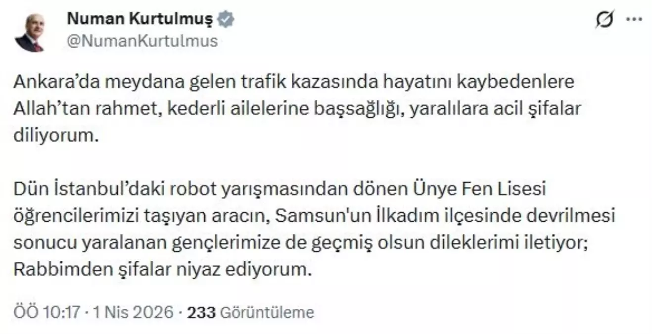 Kurtulmuş\'tan Taziye Mesajı