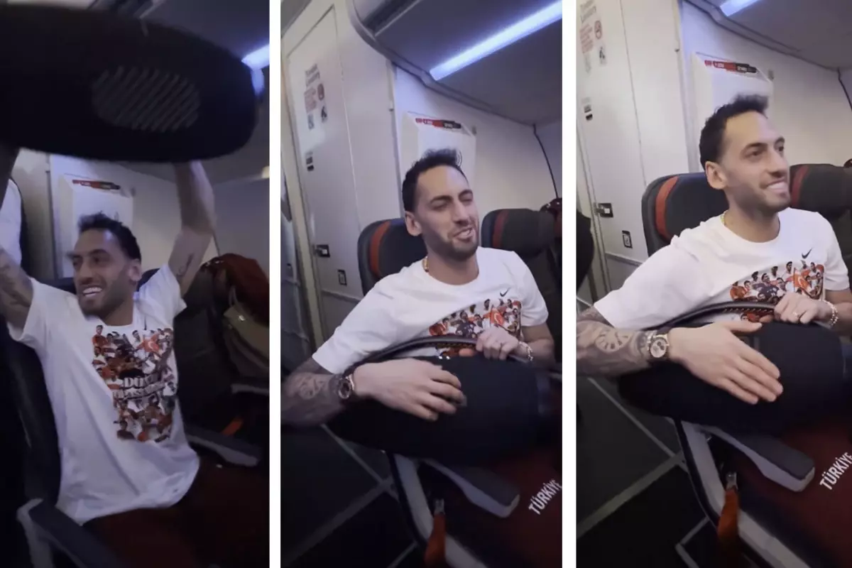 Hakan Çalhanoğlu ve takım arkadaşları, \'\'Bir oluruz yolunda\'\' şarkısıyla coştu