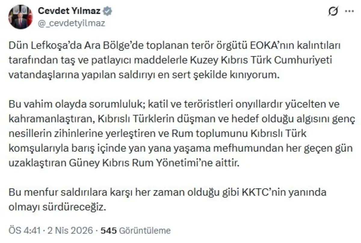 Yılmaz\'dan EOKA Saldırısına Sert Tepki