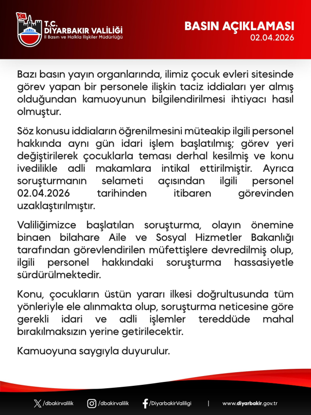 Diyarbakır'da <a class='keyword-sd' href='/cocuk/' title='Çocuk'>Çocuk</a> Evleri Sitesi'nde taciz iddiasına valilikten açıklama geldi