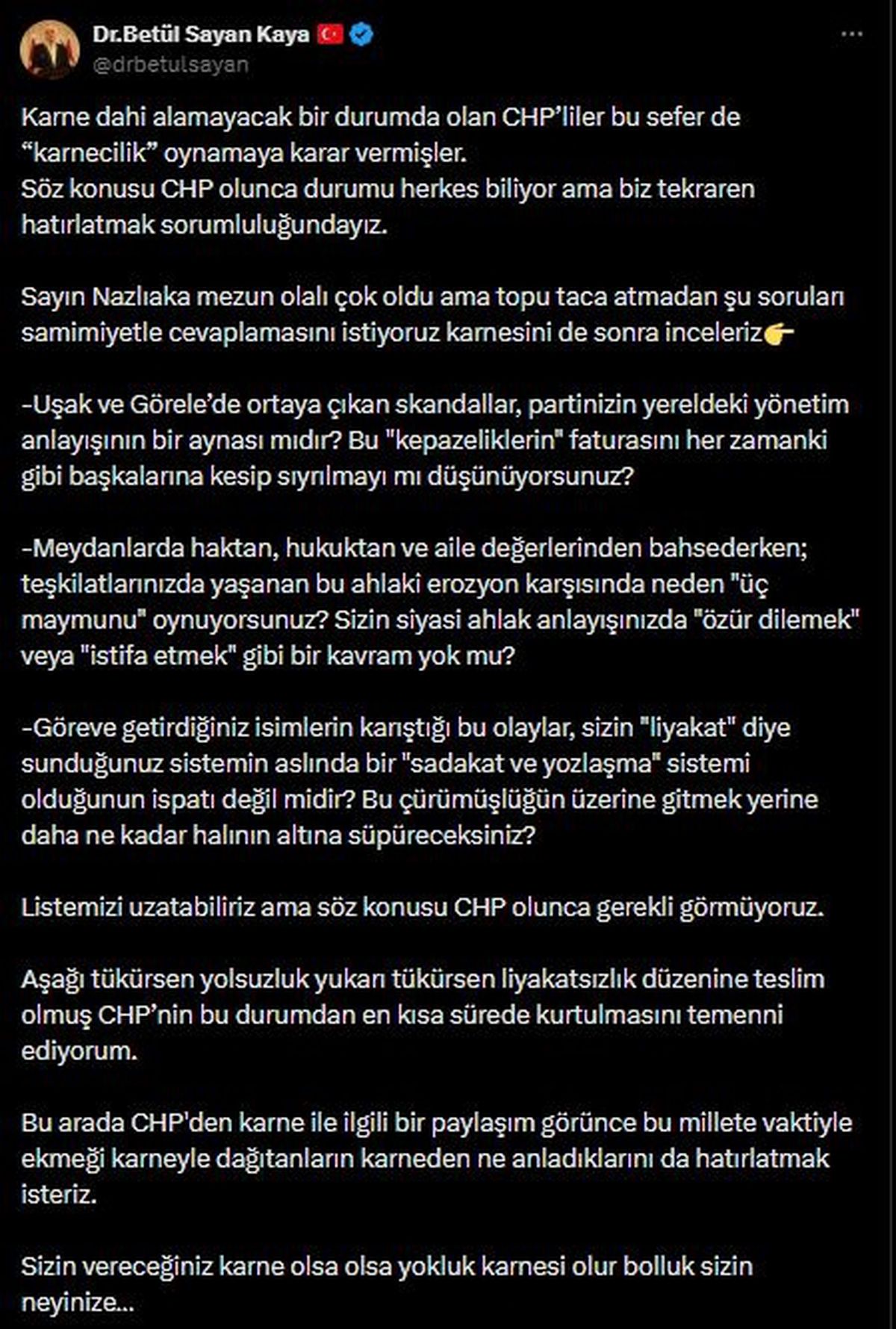Kaya\'dan CHP\'ye Sert Eleştiriler