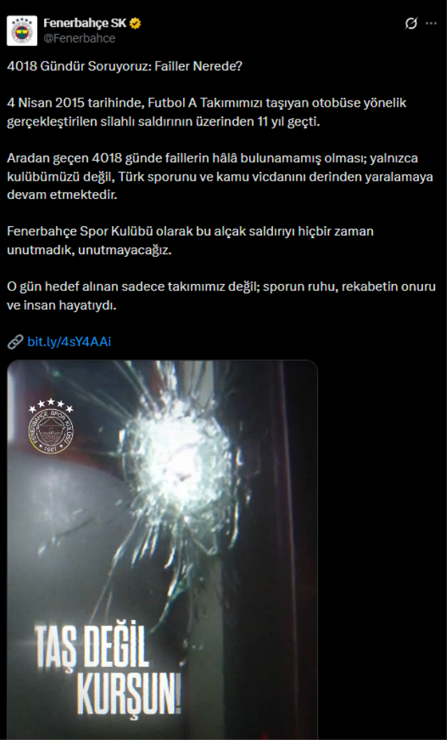 Fenerbahçe'den gece yarısı olay paylaşım: 4018 gündür aynı soruyu sormaya devam ediyoruz