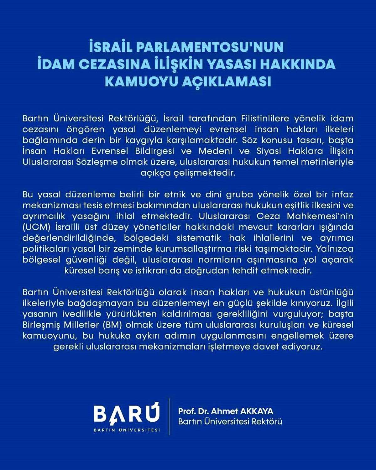 BARÜ\'den İsrail\'e İdam Cezası Tepkisi