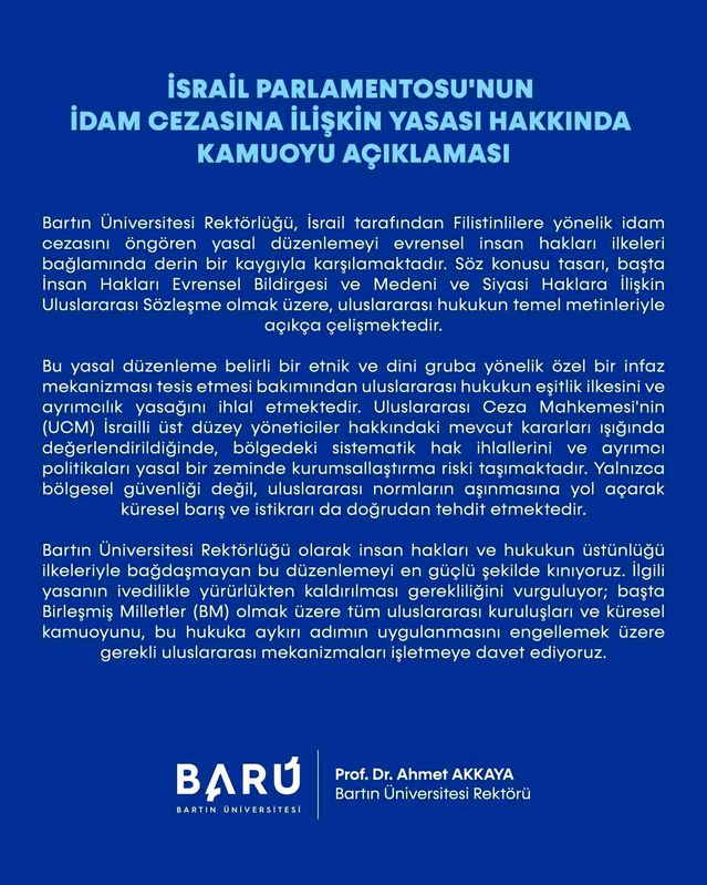 BARÜ’den İsrail’e İdam Cezası Tepkisi