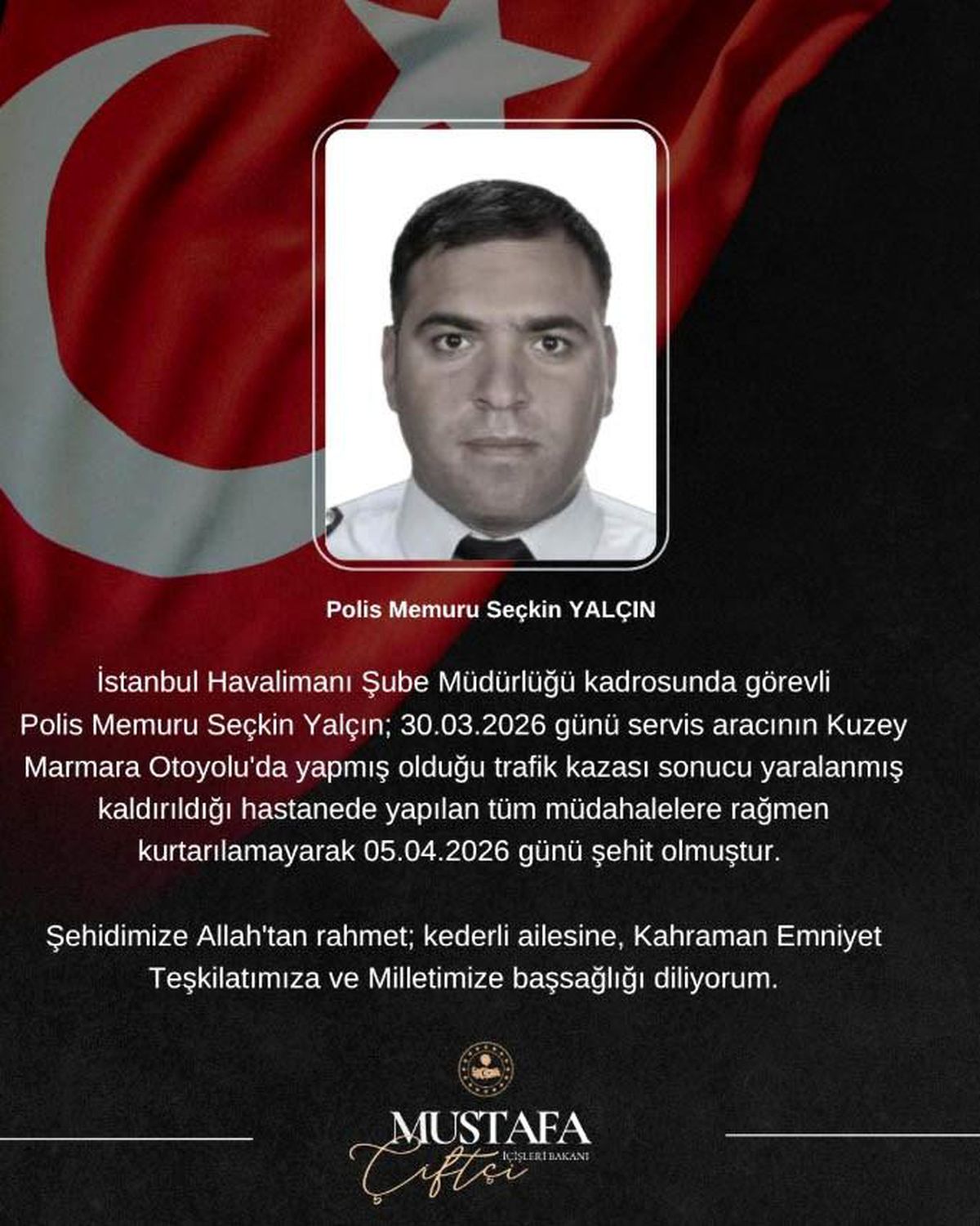 Başakşehir\'de kazada ağır yaralanan polis memuru Seçkin Yalçın şehit oldu
