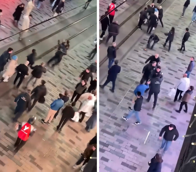 Taksim'de feci kavga! Teyze de dahil olunca ortalık iyice karıştı