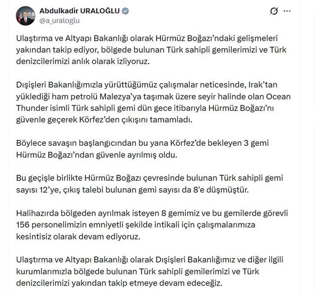Türk Gemi Hürmüz Boğazı’nı Geçti