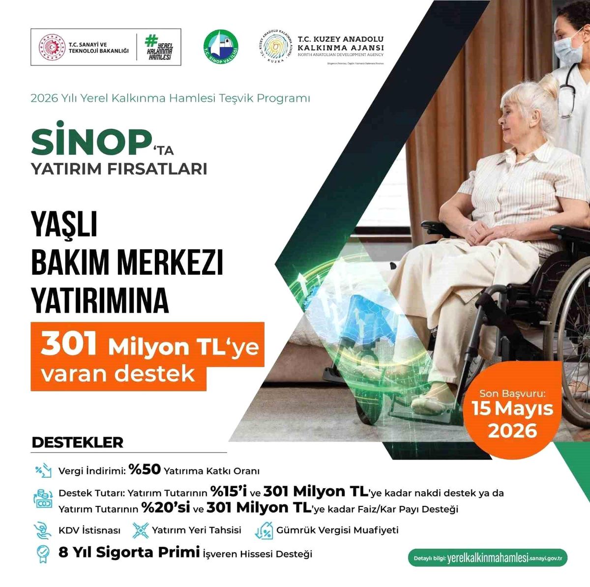 Sinop\'ta Yaşlı Bakım Merkezine 301 Milyon TL Destek
