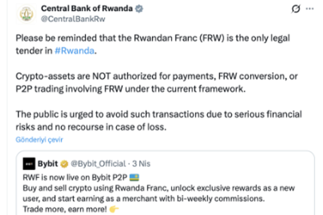 Ruanda Merkez Bankası Bybit'e dur dedi: P2P hamlesi yasadışı