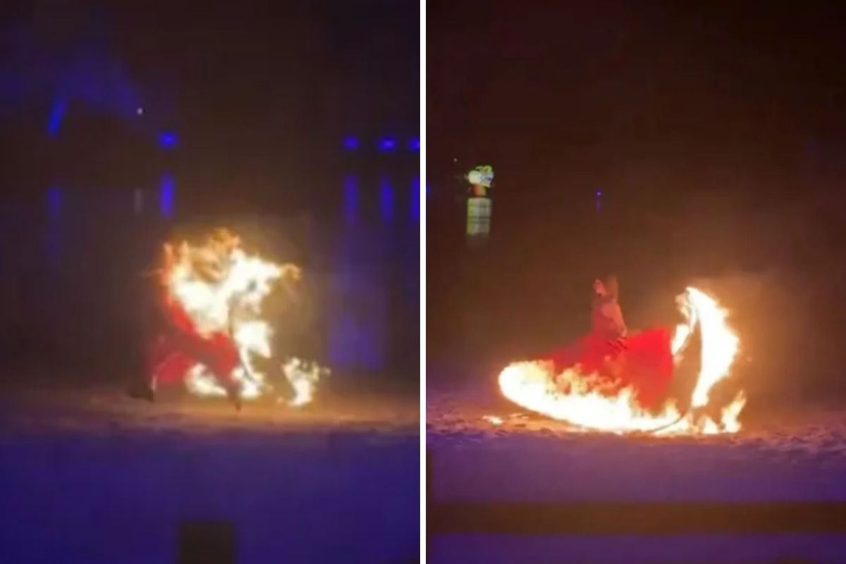 Gösteride elbisesi alev alan dansçı nehire atlayarak canını kurtardı