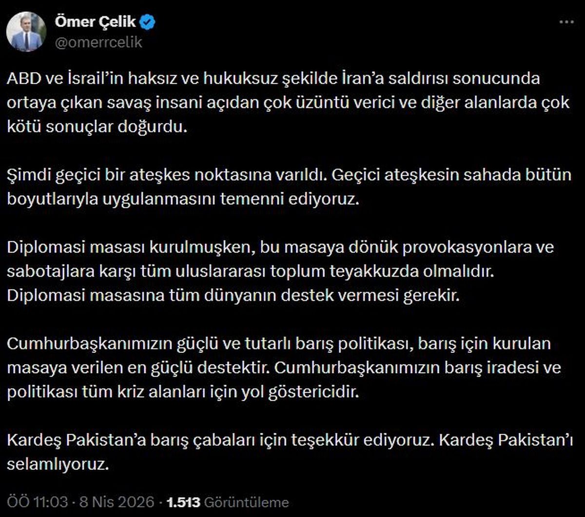 Ömer Çelik: Geçici ateşkese destek