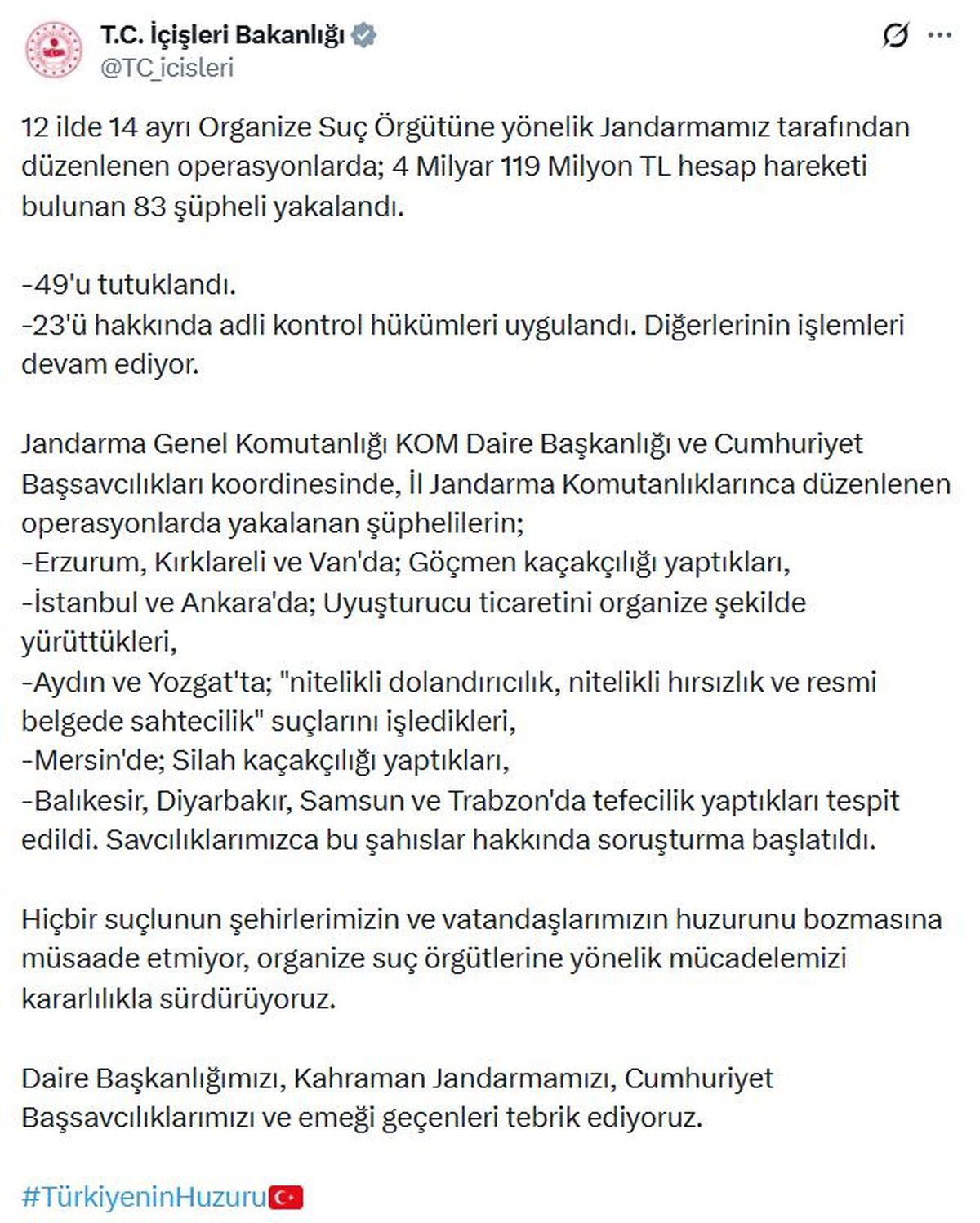 12 İlde Suç Örgütlerine Operasyon: 83 Şüpheli Yakalandı