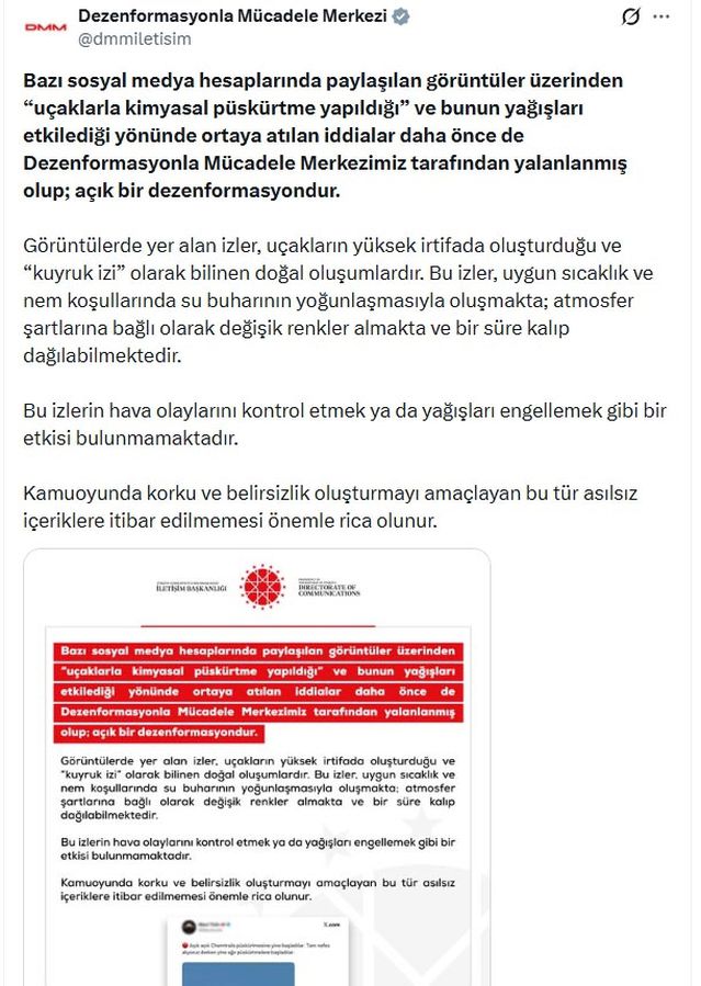 Dezenformasyon Uyarısı: Kimyasal Püskürtme İddiaları Yalanlandı