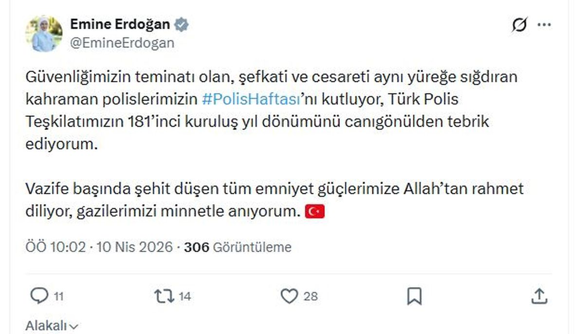 Emine Erdoğan\'dan \'Polis Haftası\' mesajı