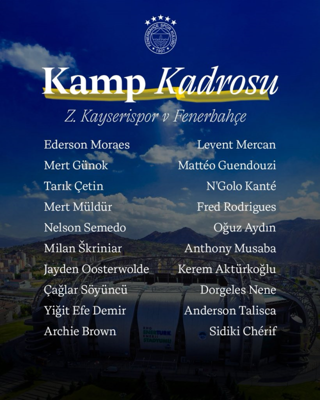 Yıldız isimler yok! İşte Fenerbahçe'nin Kayserispor maçı kamp kadrosu