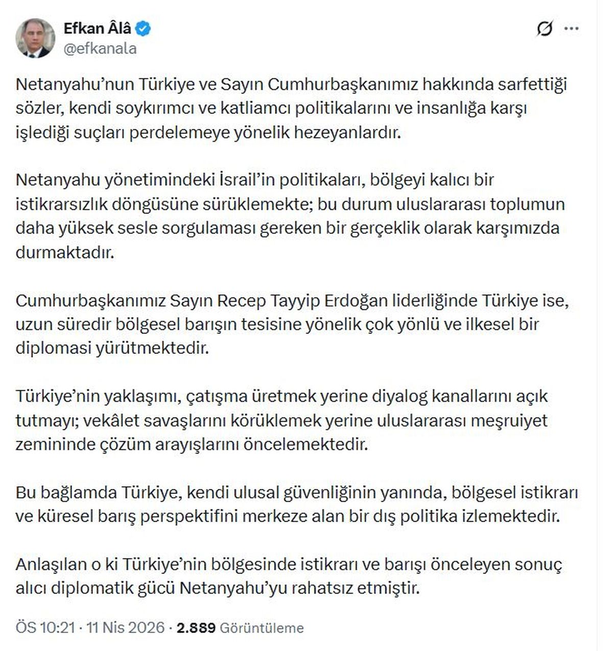 Efkan Ala\'dan Netanyahu\'ya sert tepki: \'Soykırımcı ve katliamcı politikalarını perdelemeye çalışıyor\'