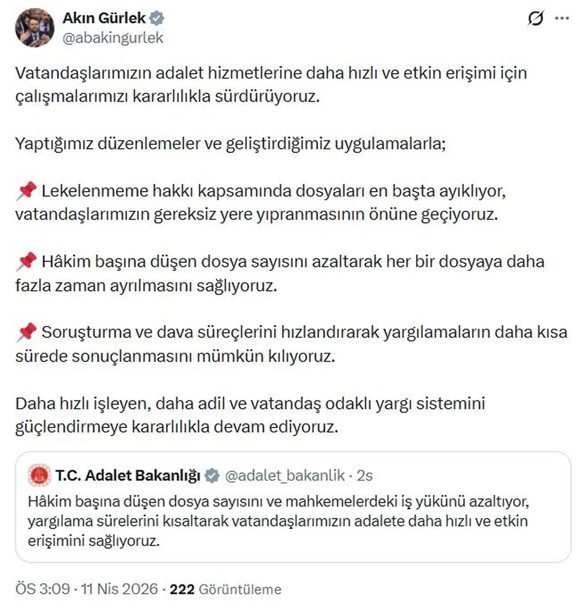 Adalet Bakanı\'ndan Yargıda Reform Açıklaması