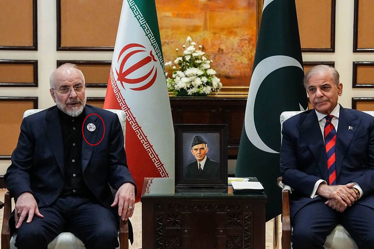 İran heyetinin başkanı Kalibaf\'tan ABD\'ye rozetli mesaj