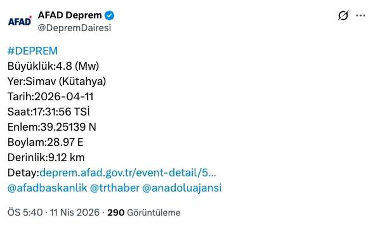 Simav\'da 4.8 Büyüklüğünde Deprem
