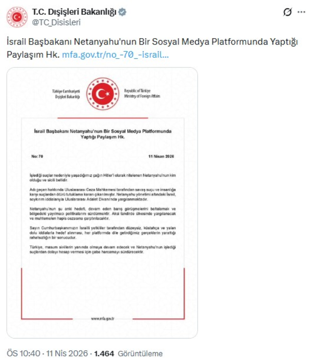 Netanyahu'nun küstah çıkışına Türkiye'den zehir zemberek tepki