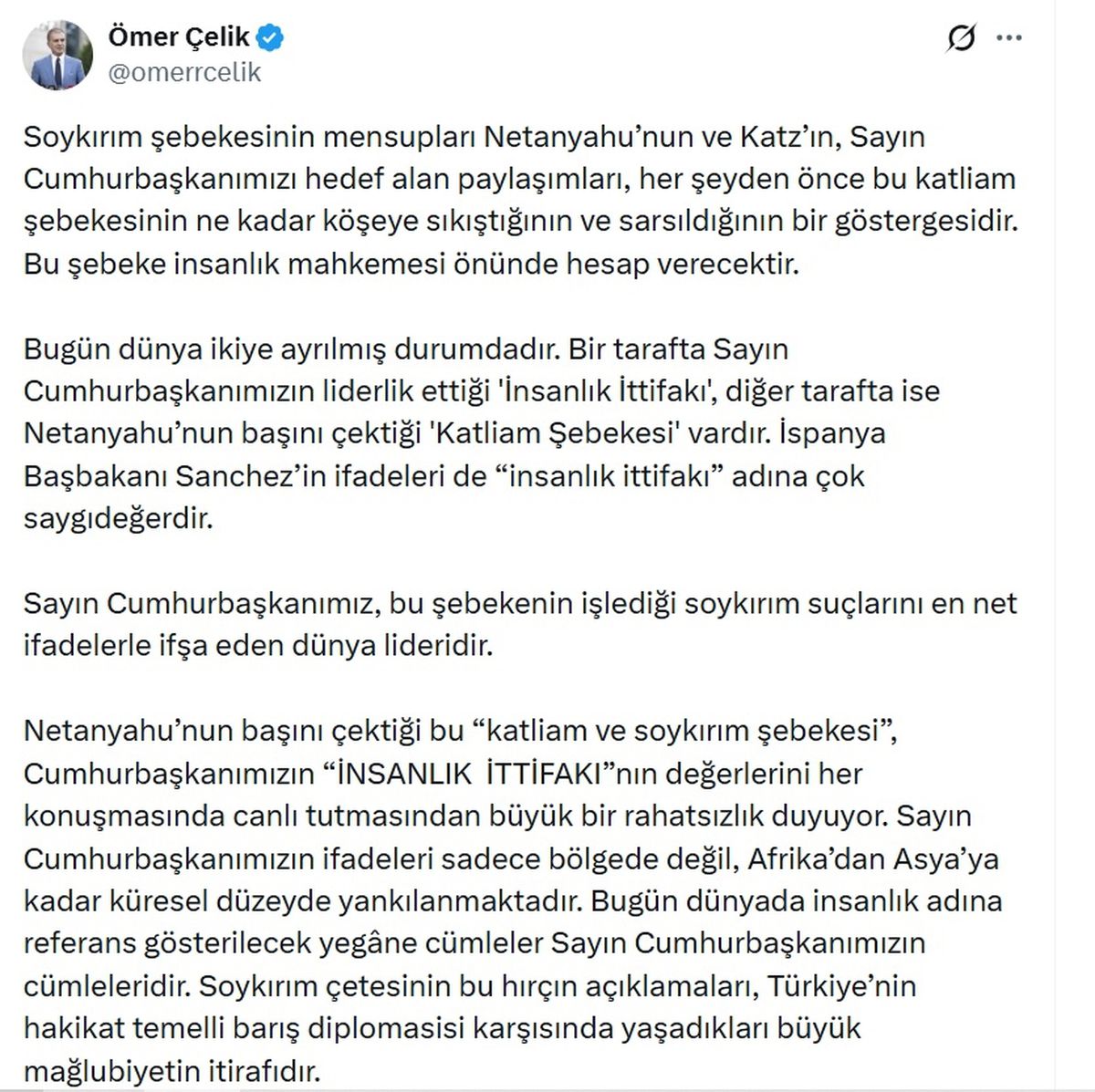 AK Parti\'li Çelik: Soykırım çetesinin hırçın açıklamaları yaşadıkları büyük mağlubiyetin itirafıdır