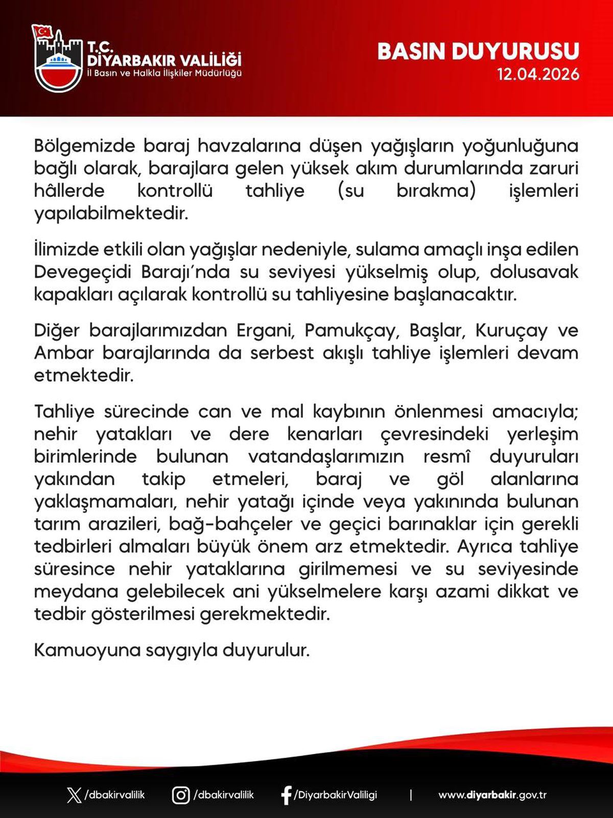 Diyarbakır\'da Barajlarda Su Tahliyesi Başladı