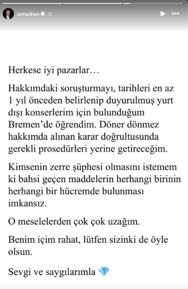Hakkında yakalama kararı çıkarılan Cem Adrian'dan ilk açıklama