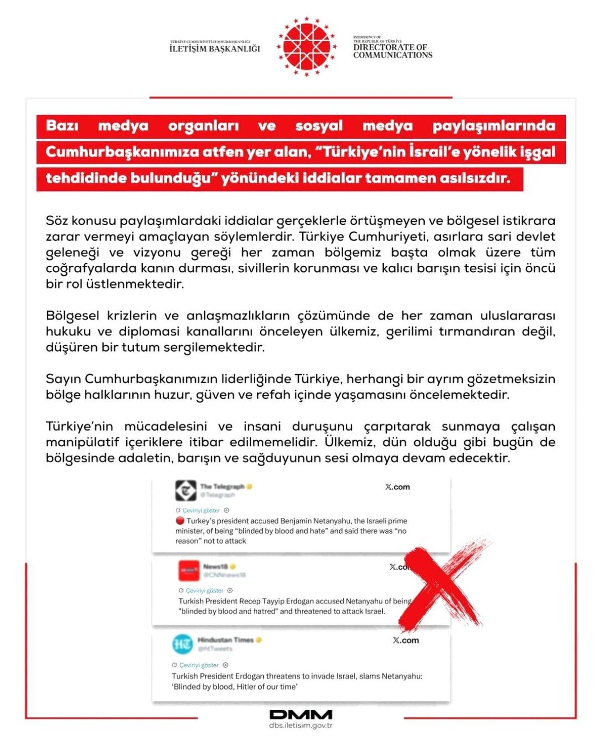 DMM: Türkiye\'nin İsrail\'e Tehdit İddiası Asılsız