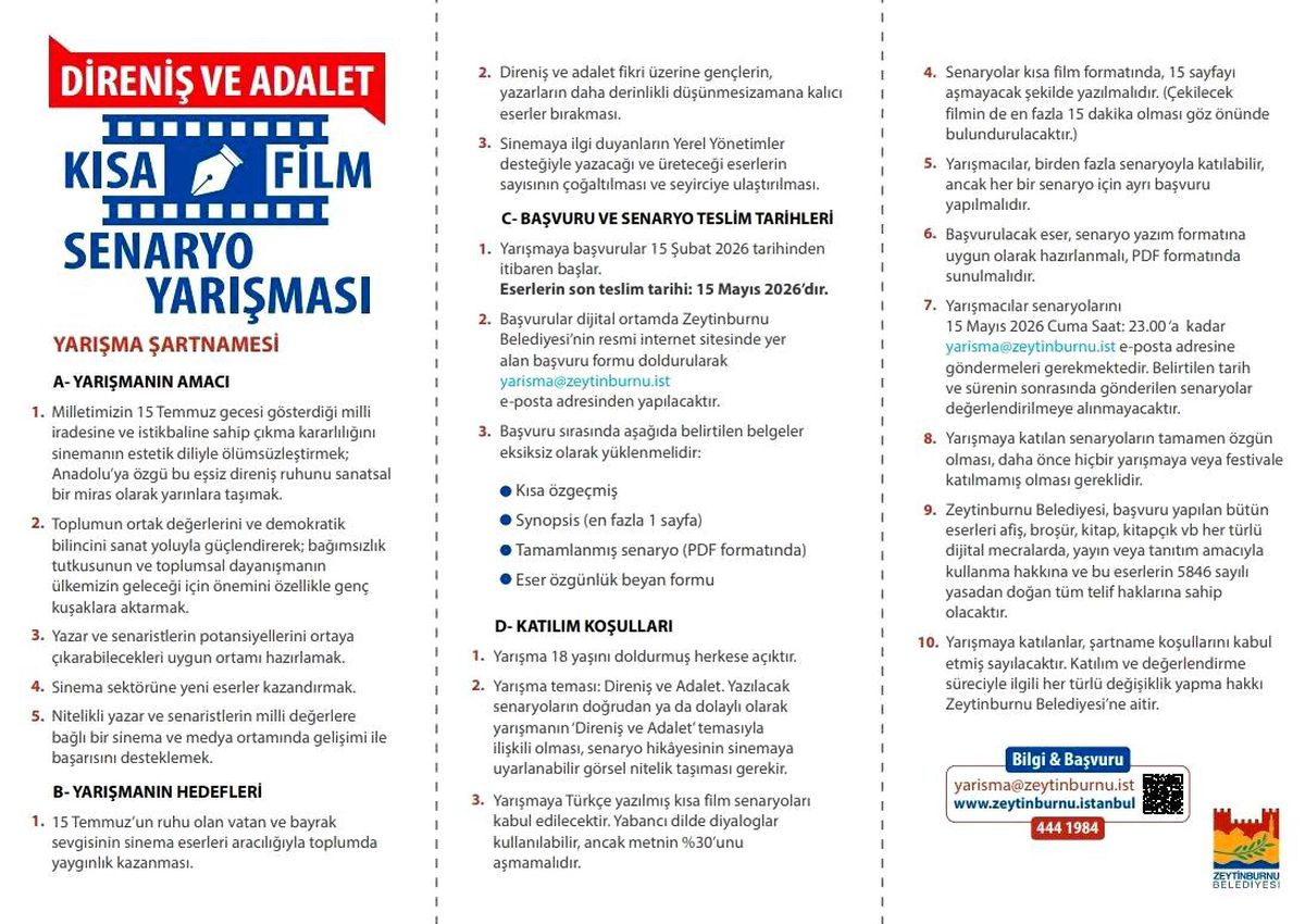 "Direniş ve Adalet" temalı Kısa Film Senaryo Yarışması\'na başvurular 15 Mayıs\'ta sona eriyor