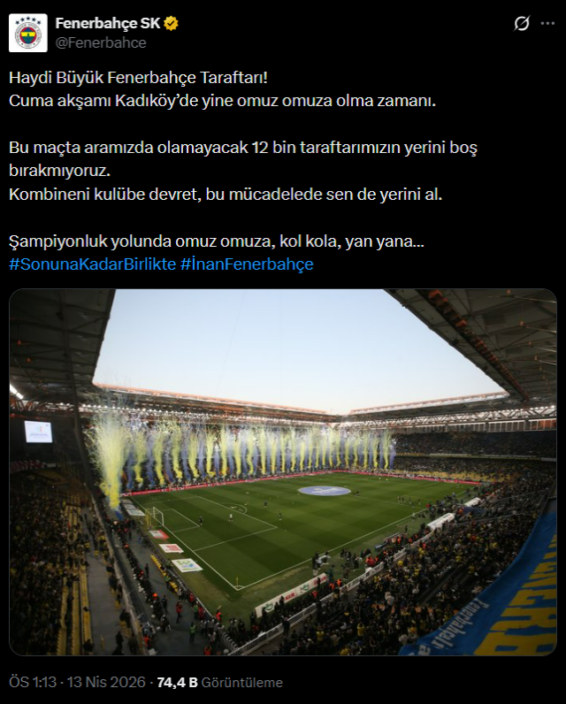 Fenerbahçe'den Çaykur Rizespor maçı öncesi taraftara çağrı