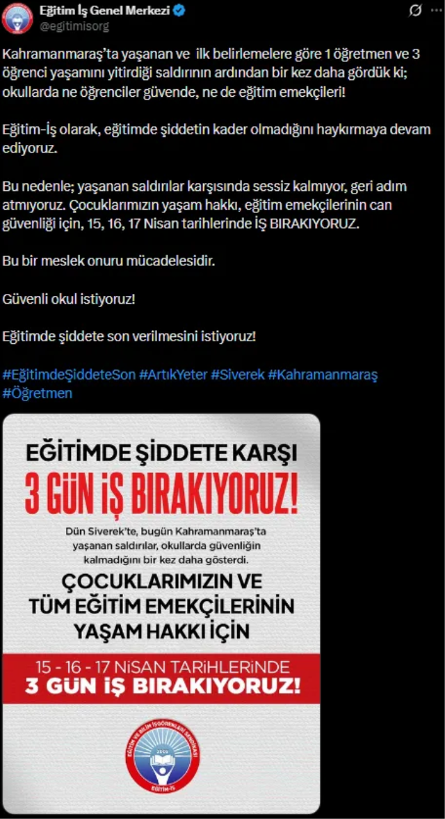 Öğretmenlerden 3 günlük 'iş bırakma' kararı