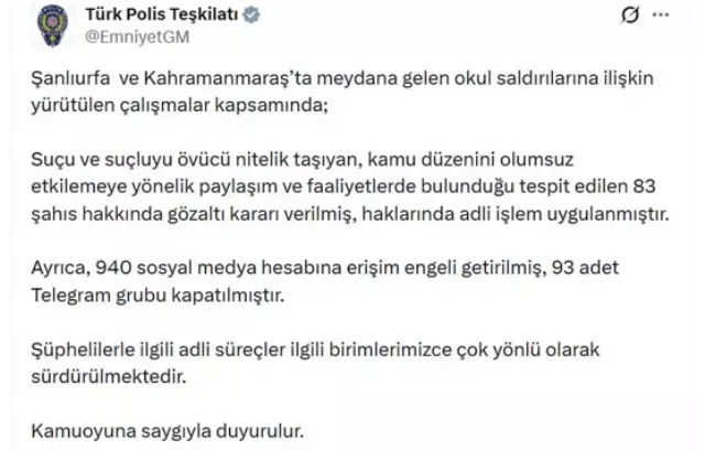 Emniyet okul saldırıları sonrası düğmeye bastı! 83 kişi için gözaltı kararı