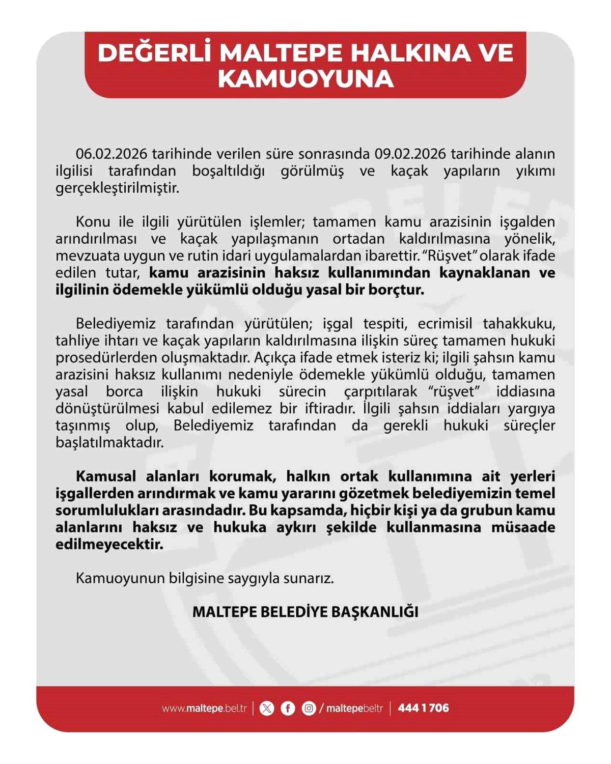Maltepe Belediyesinden arsa iddialarıyla ilgili açıklama