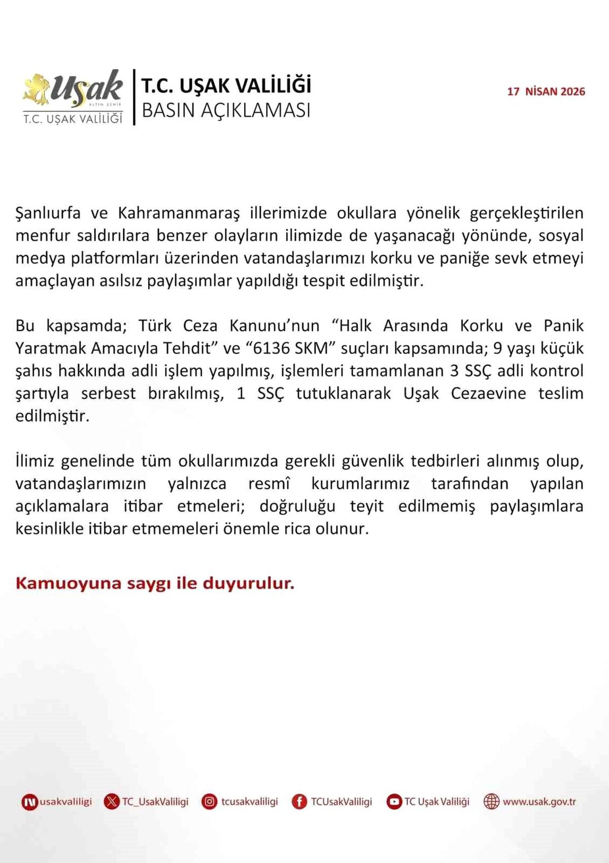 Uşak\'ta Asılsız Paylaşımlara 9 Çocuk İşlem Gördü