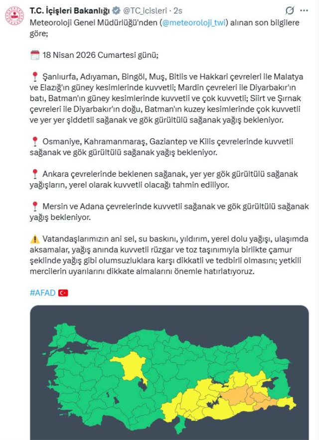 Bakanlık harita paylaşıp 20 şehrimizi uyardı: Dikkatli ve tedbirli olun